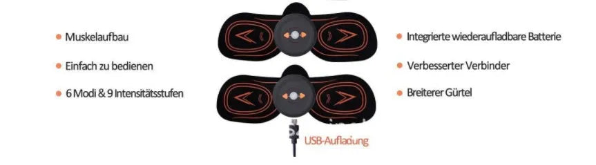 EMS muscle stimulating fitness sticker in blue with rechargeable device for abdominal and leg shaping