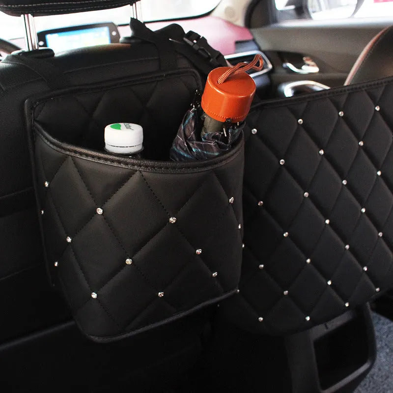 Nylon car seat storage net pocket measuring 27x39x10cm in a black colour option