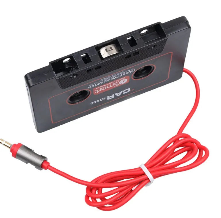Black car cassette adapter with 3.5mm jack plug for connecting MP3 players to tape decks