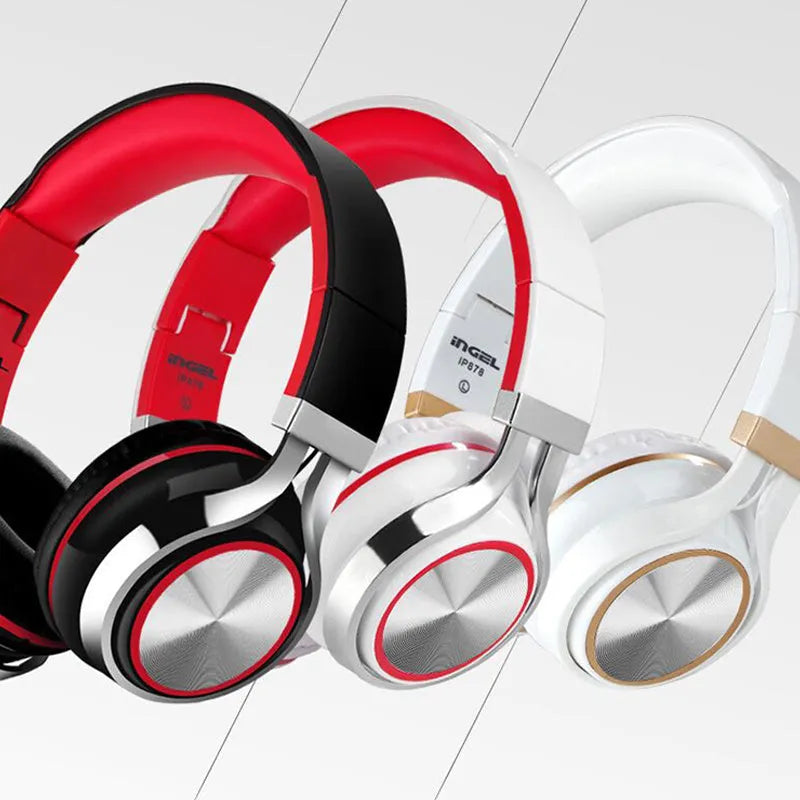 Folding cell phone headset with 40mm drivers in black, blue, or white Bluetooth versions