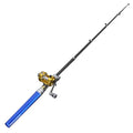 Mini portable telescopic fishing rod collapsed to 30 cm with spinning reel and black carrier bag