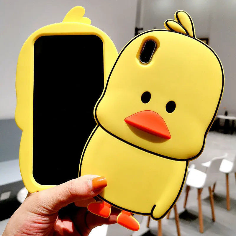 Green silicone iPhone case with cartoon animal design showing back and side protection