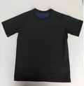 Men's short sleeve black polyester body shaping fitness tank top on a plain background