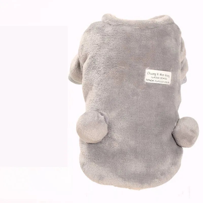 Autumn winter four-legged small dog padded cotton coat in grey with polka dot pattern, loose fit version