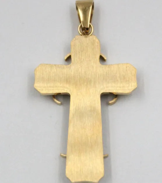 Stainless steel cross pendant necklace with three layer stereoscopic design for mature men