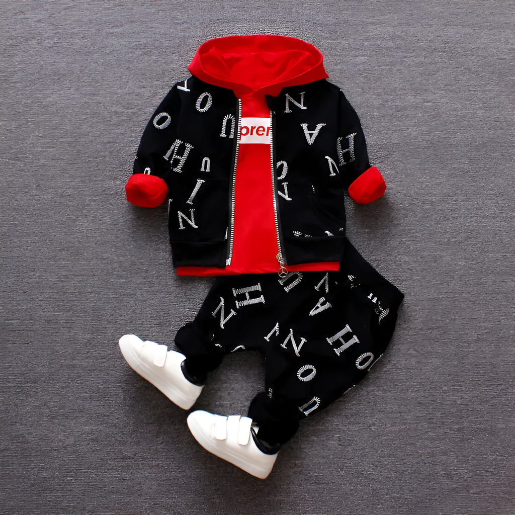 Red and white long sleeve children's clothes set for sizes 80cm to 110cm