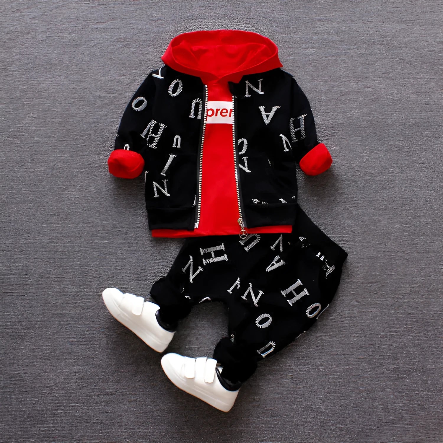 Red and white long sleeve children's clothes set for sizes 80cm to 110cm