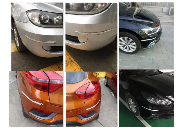 Set of 4 silver electroplated car anti-collision bumper strips each 41cm long with black adhesive backing