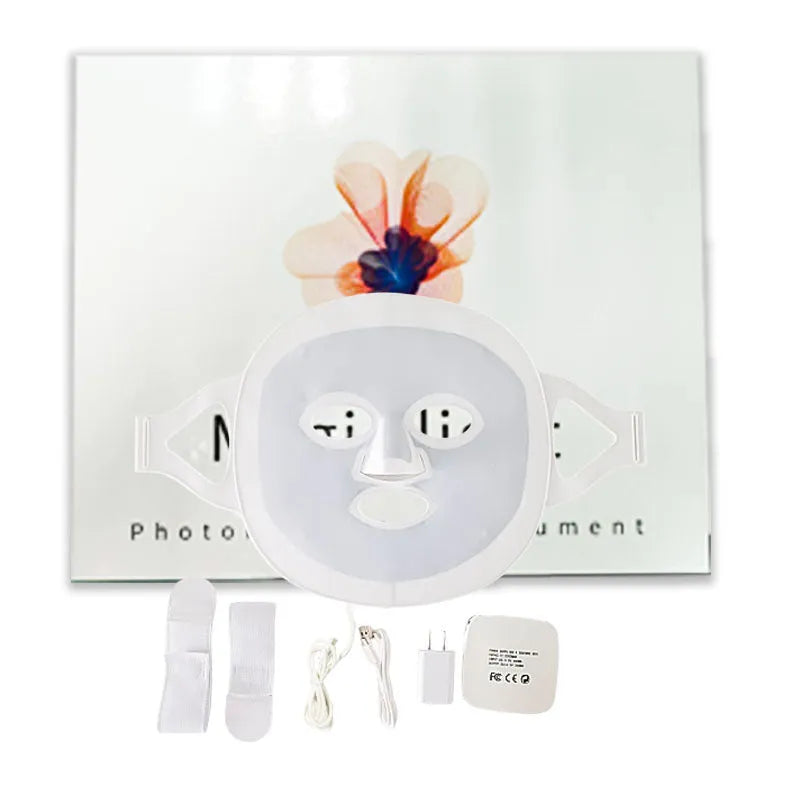 White LED silicone photon beauty mask with red blue light therapy for acne home use
