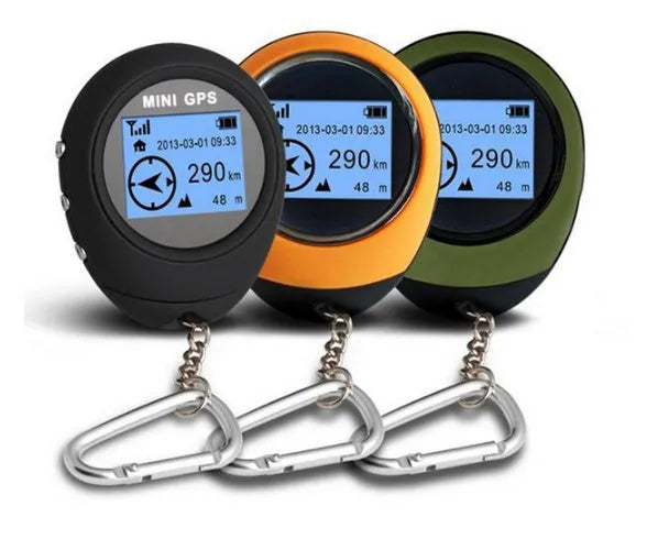 Mini GPS multi-function locator with matte finish, green colour, 65x52x21mm, handheld for outdoor use