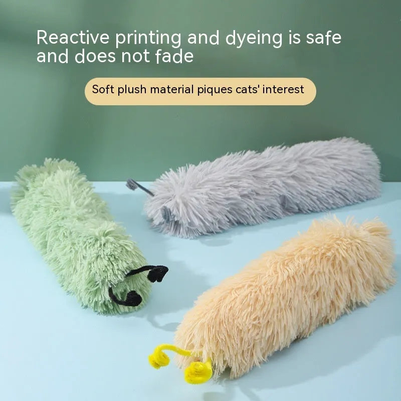Caterpillar ringing paper plush cat toy, 36cm, in rubber pink, beige, grass green, cement gray or nobility purple.