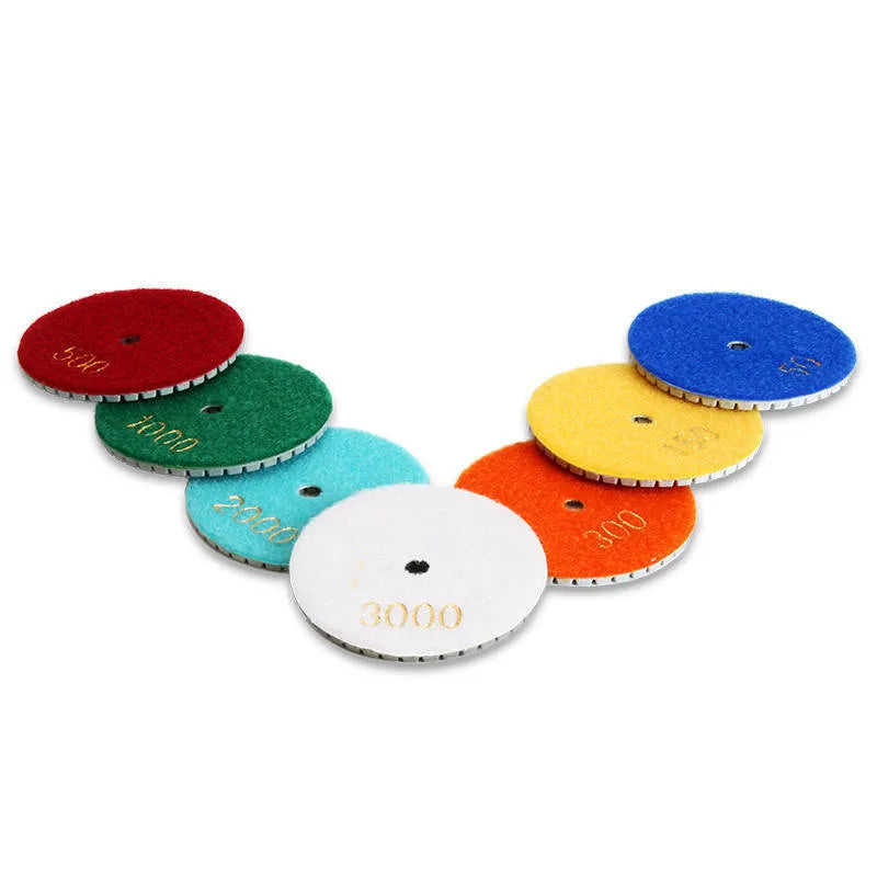 Set of 10 emery polishing discs with 80mm diameter for stone and concrete surface polishing.