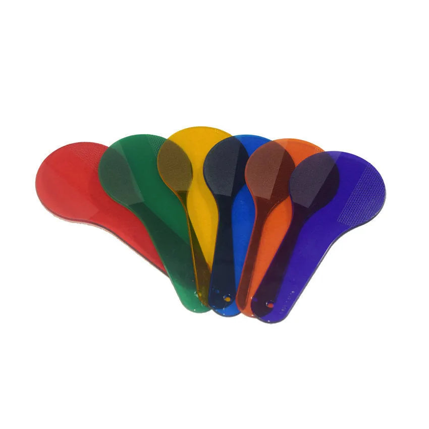 Set of six rectangular coloured PVC learning boards for kids: red, yellow, blue, green, orange, and purple.