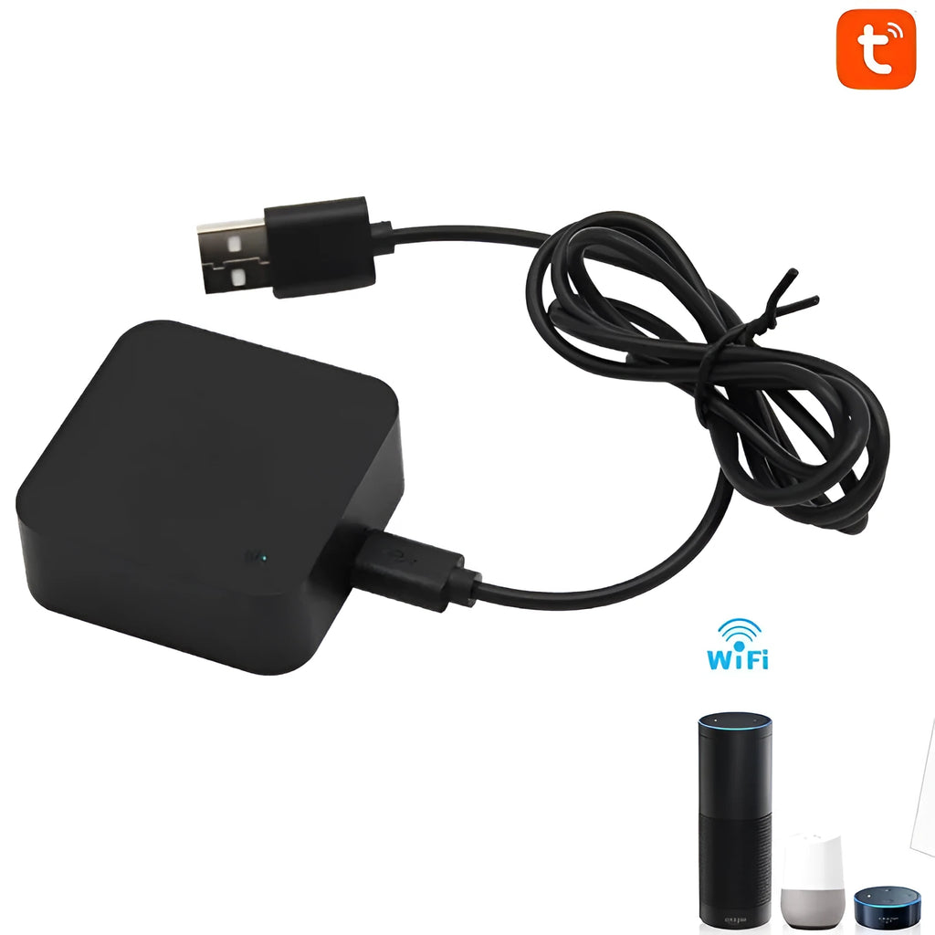 Black universal infrared remote control for voice-operated air conditioning and appliances