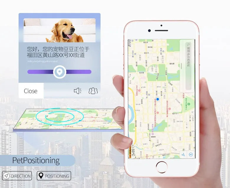 Black pet GPS tracking collar with LED light, Beidou and GPS positioning, on a light background