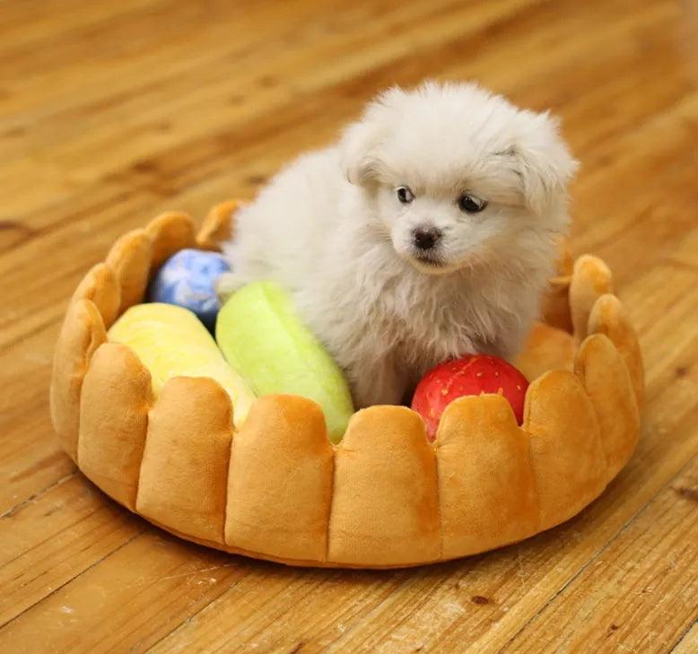 Creative fruit egg tart pet bed with washable cushion in 42x42cm for small pets