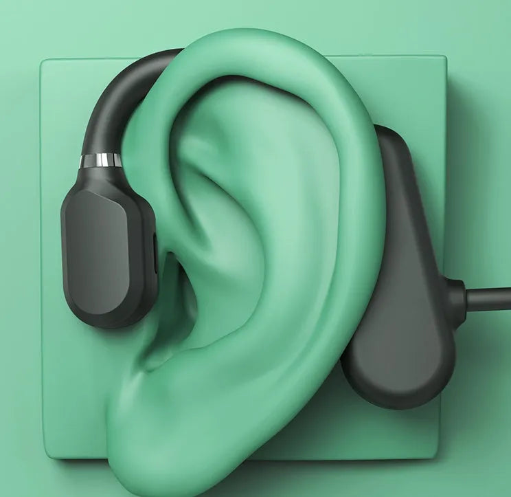 Non-ear wireless sports headphones in black, open-ear air conduction design with BK3266 chip and IPX4 rating