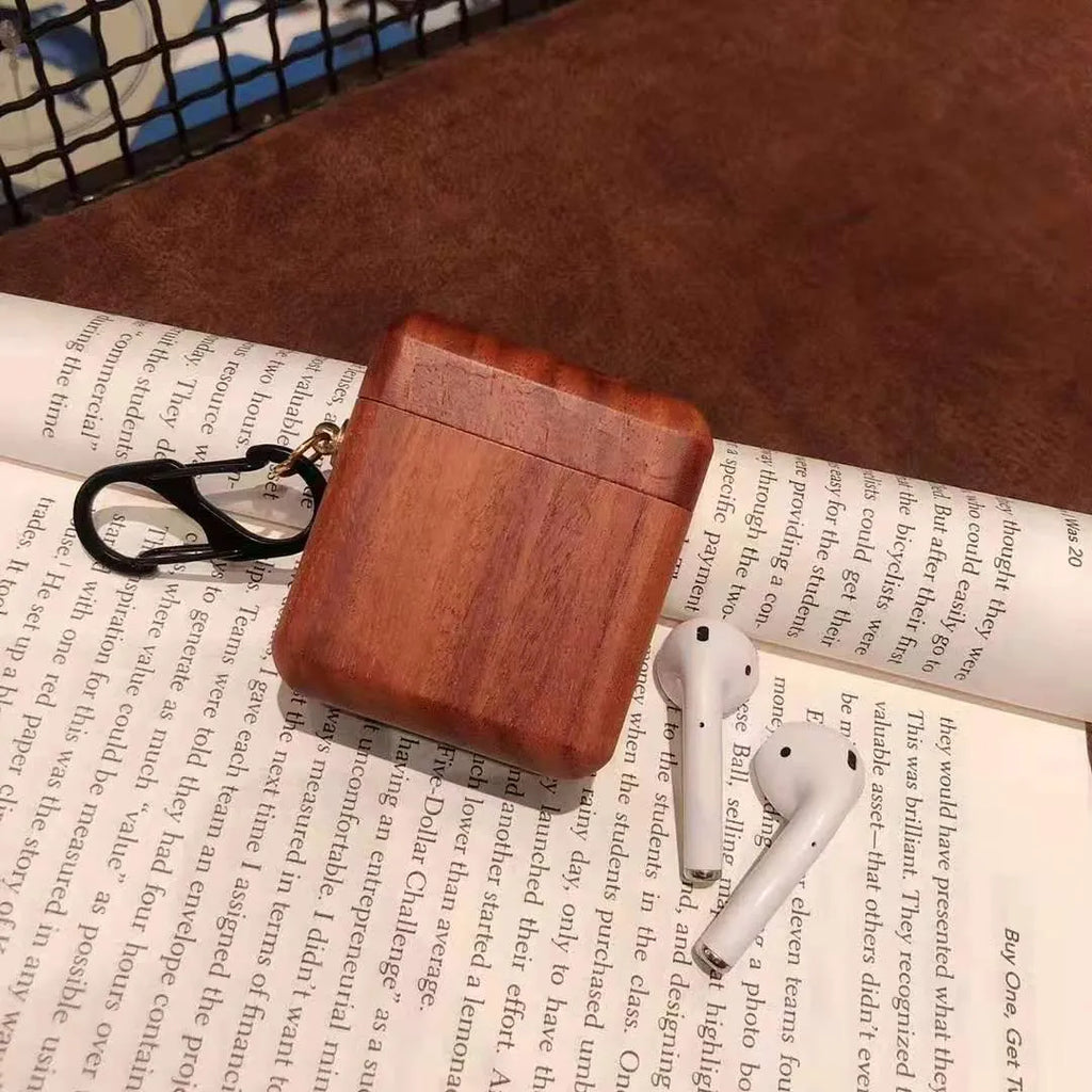 Solid wood Bluetooth earphone case compatible with Apple, drop-proof, cartoon style, 4 colour options