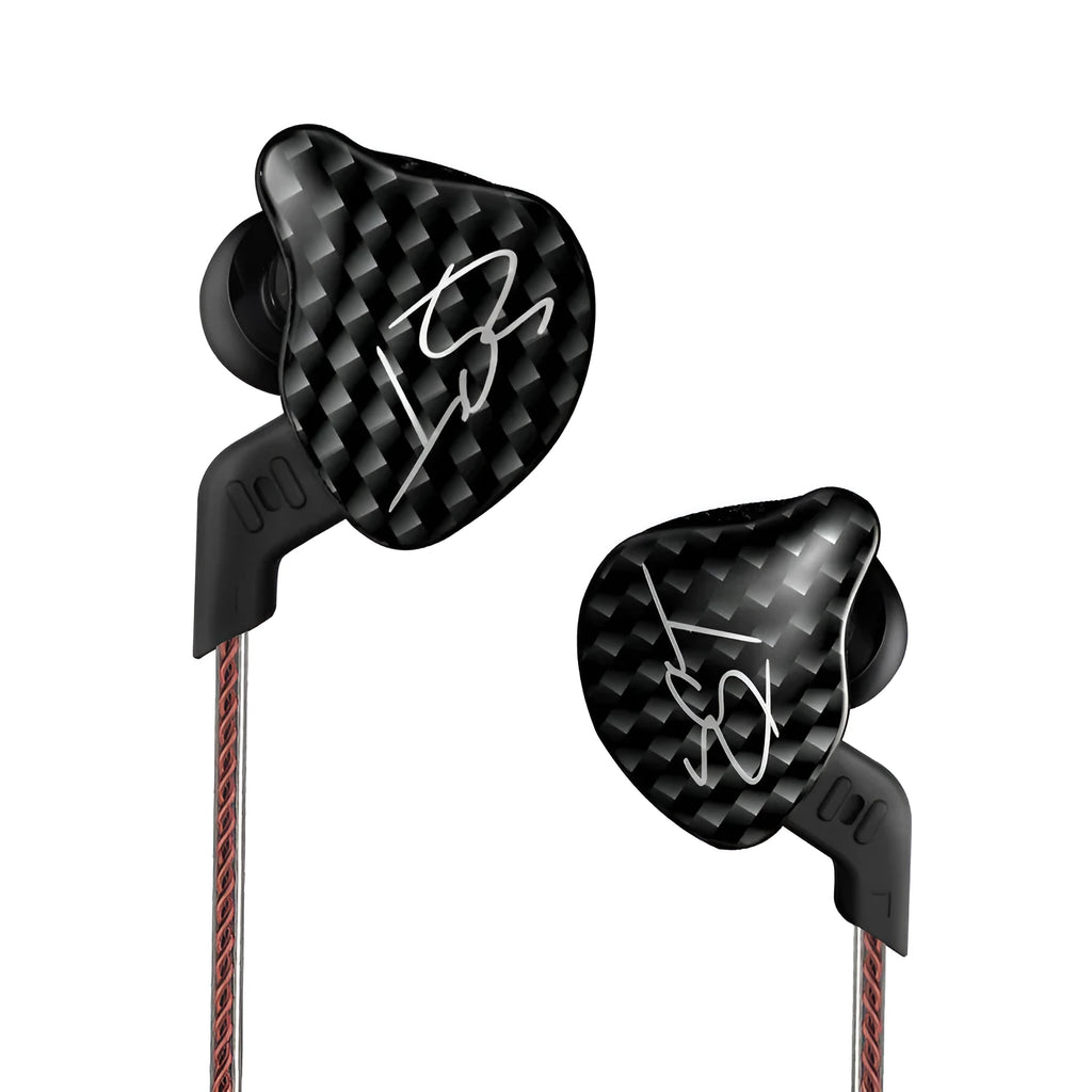 Ring Iron in-ear subwoofer headphones with black cable, 3.5mm L-bend plug, and silicone earplugs