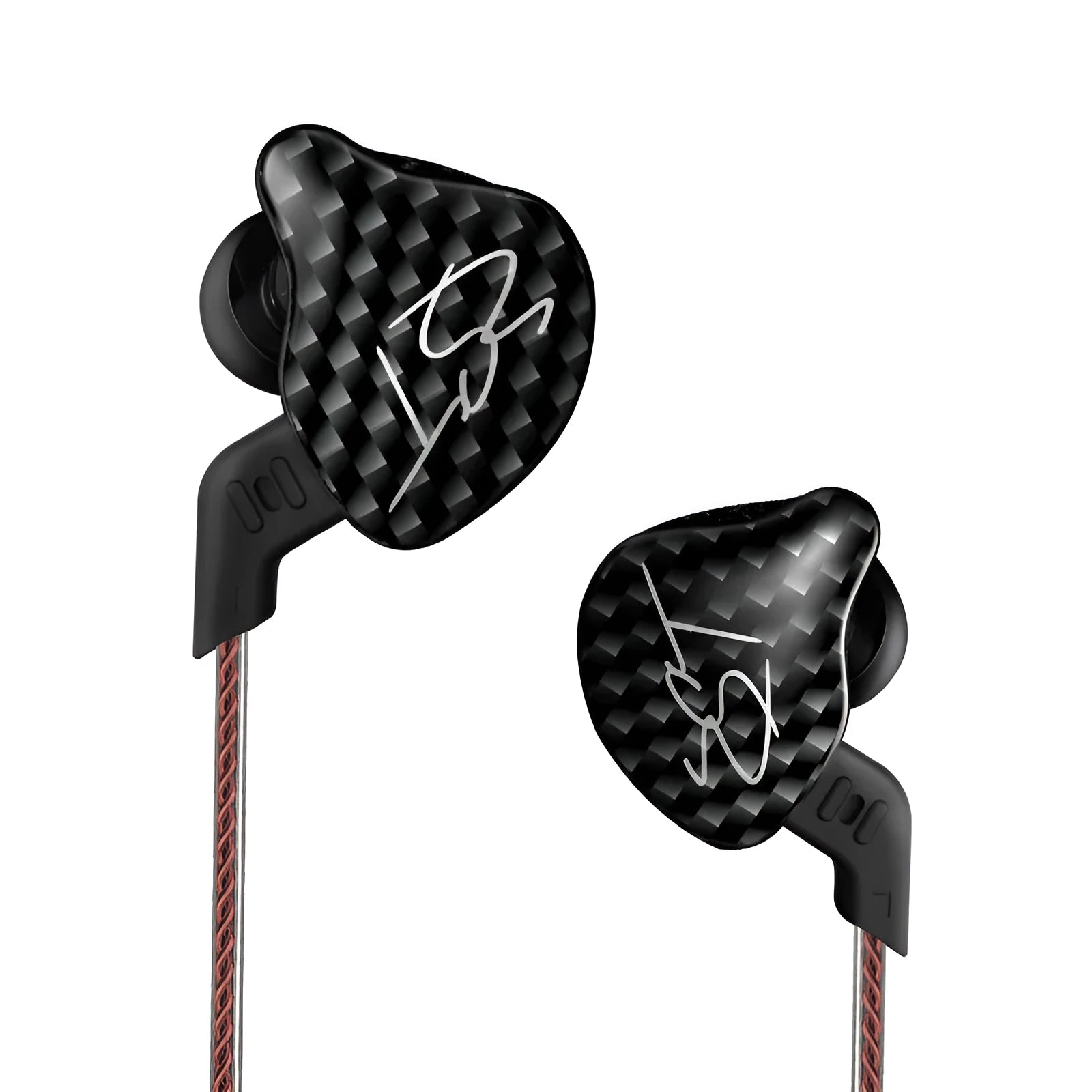 Ring Iron in-ear subwoofer headphones with black cable, 3.5mm L-bend plug, and silicone earplugs