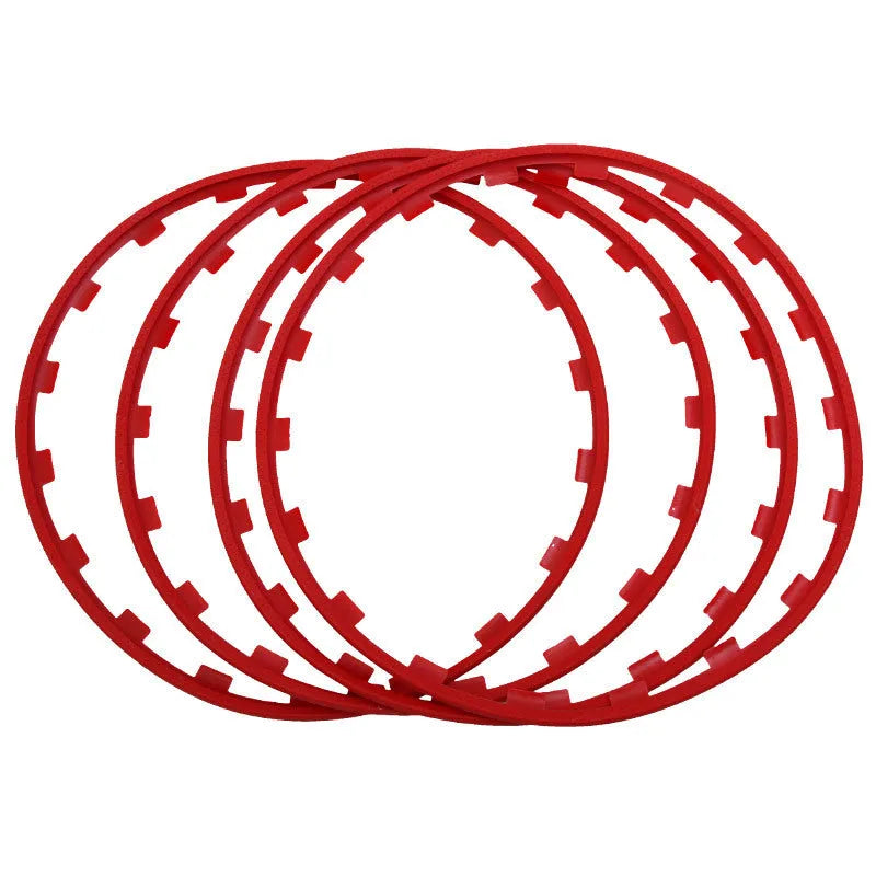 Set of four nylon wheel hub guard circles in multiple colours and sizes for vehicle protection