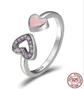 925 Sterling Silver Heart to Heart Enamel Ring with Clear Cubic Zirconia Tension Mount for Women