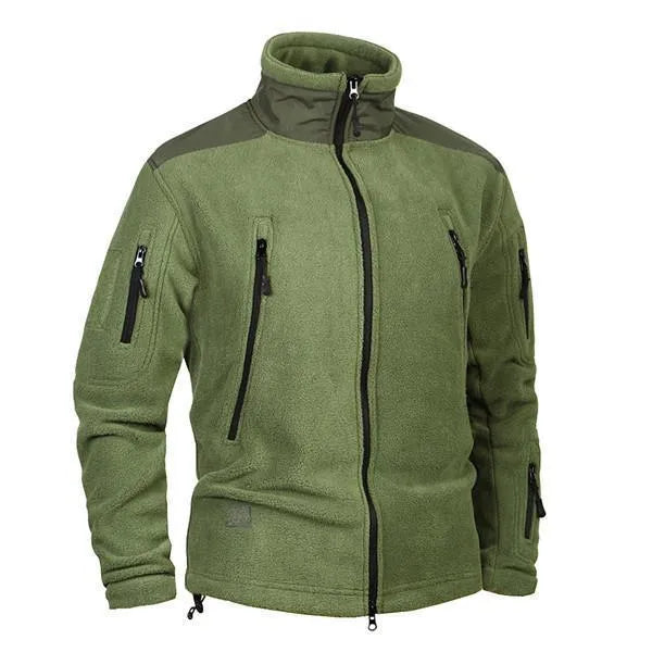 Thick military army fleece jacket for men in Army Green with turn-down collar and zipper