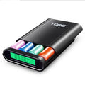 Black mobile power box DIY kit with LCD display showing battery levels, dual USB outputs, and Micro USB input