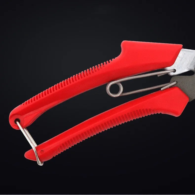 Red-handled pruning scissors with SK5 steel blade, 200mm total length, for garden and fruit tree pruning