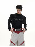 Men's black slim-fit long sleeve mesh bottoming shirt with a cooling fabric texture.