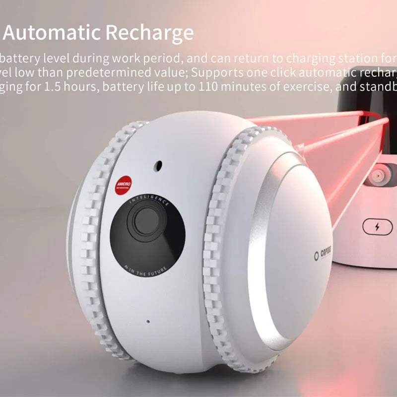 White plastic robot cat pet companion device with USB charging cable