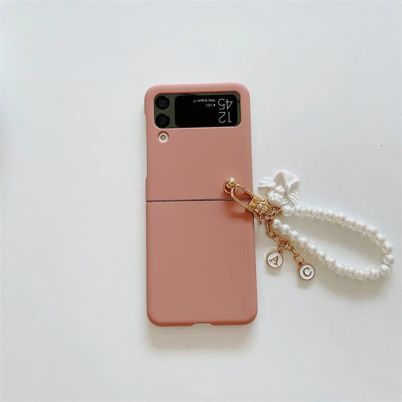 Samsung Z Flip 3 hard PC folding phone case in Sapphire Blue with chain