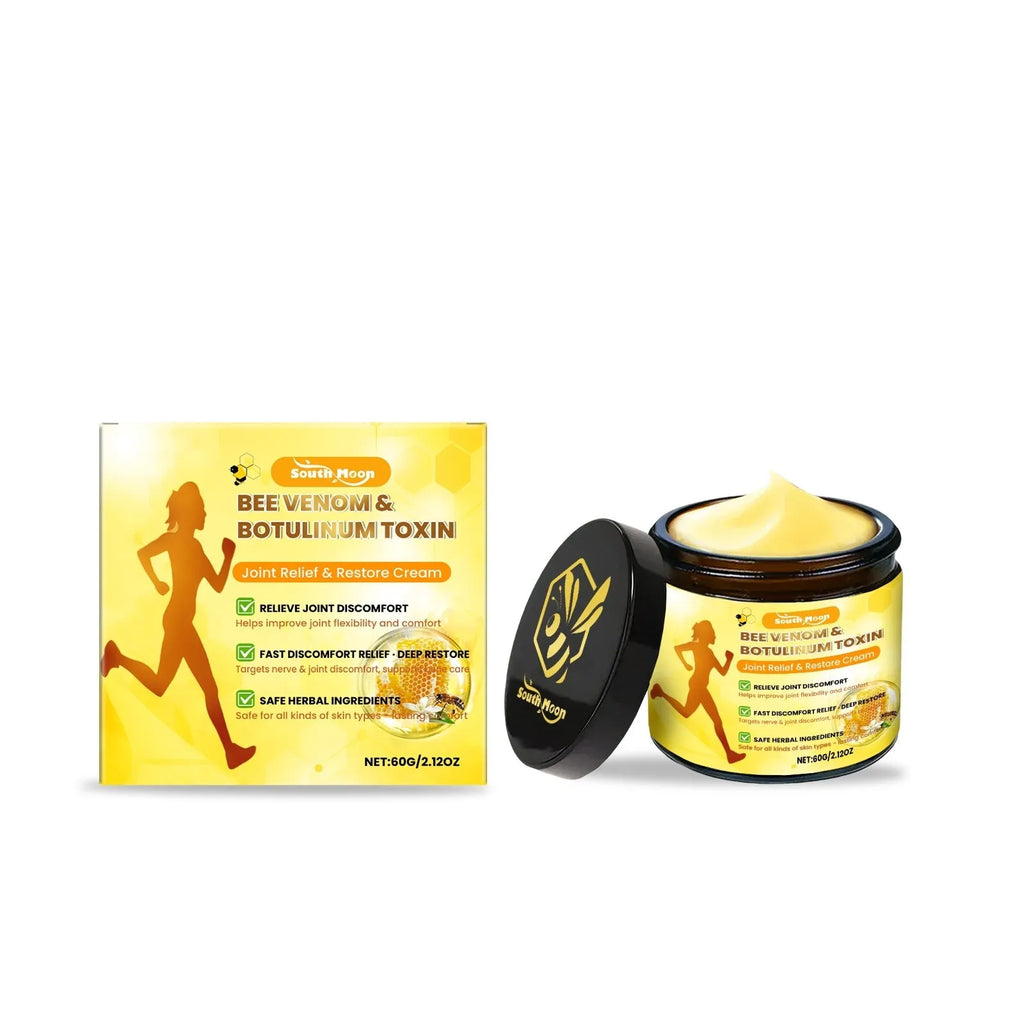 Joint Relief Restore Cream 60g jar with mint leaves, bee venom, and acetyl hexapeptide-8 ingredients