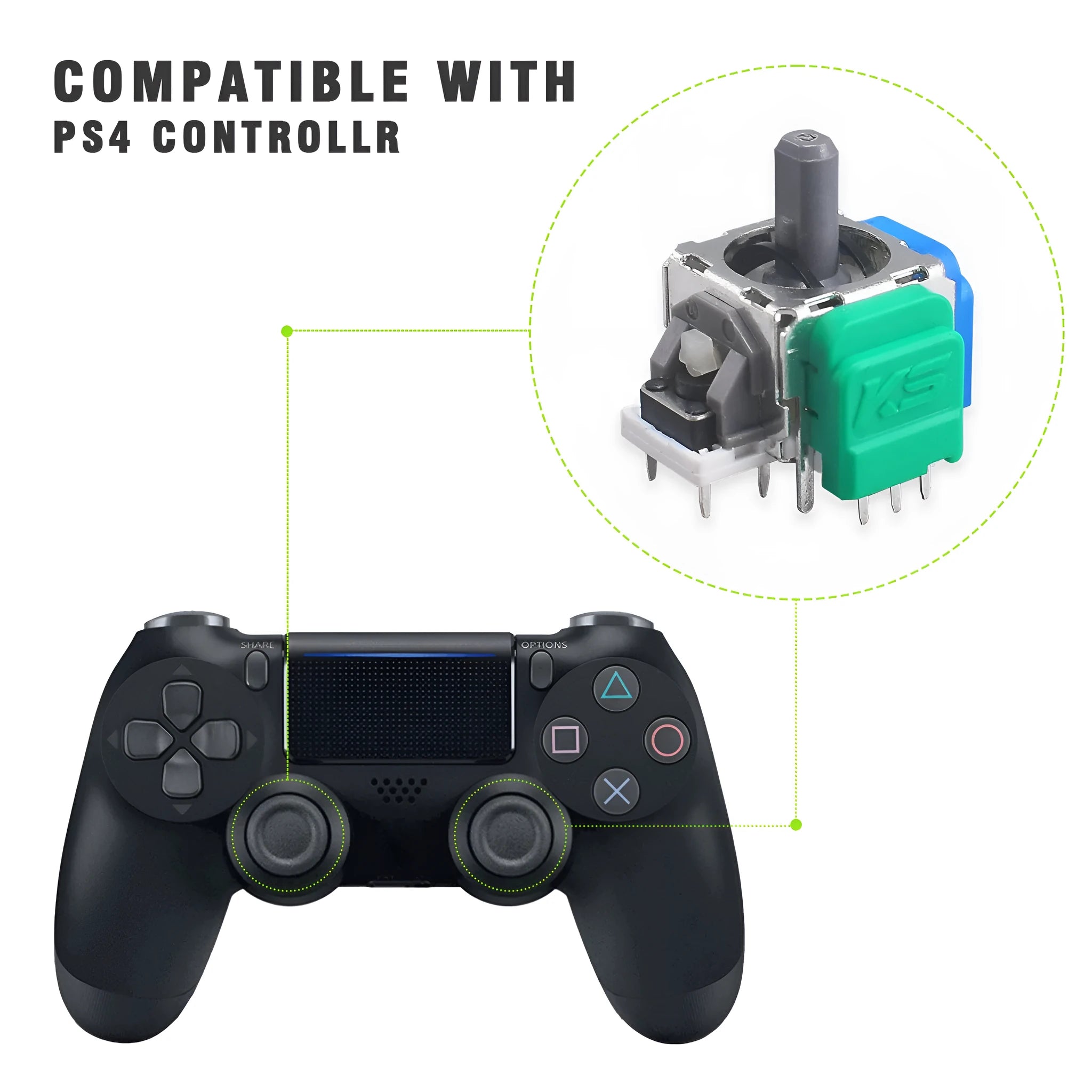 Hall electromagnetic rocker joystick replacement module for PS5, PS4, Xbox and Switch controllers.