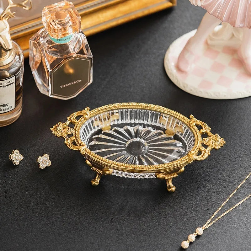 French Versailles carved aluminium jewellery storage dish with 0.5 capacity, modern simple style, showing decorative tray surface