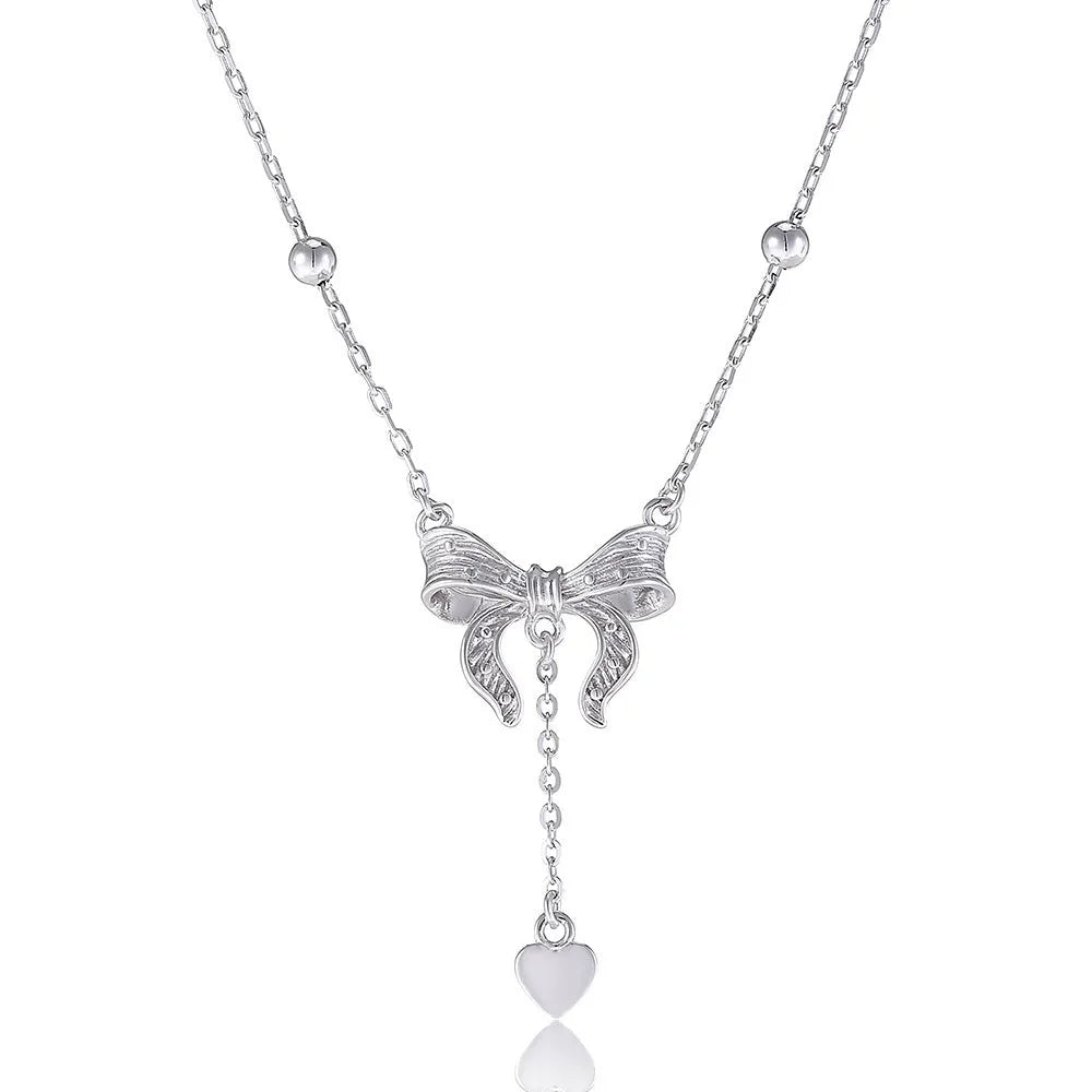 S925 silver butterfly heart clavicle chain necklace with adjustable 40-45cm O-ring chain