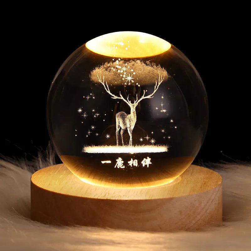 6cm crystal ball night light projecting 3D planetary scenes including nebula and solar system