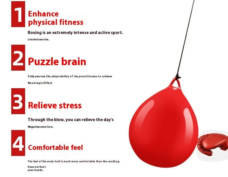Red water filled boxing reaction ball with hook rope for martial arts training