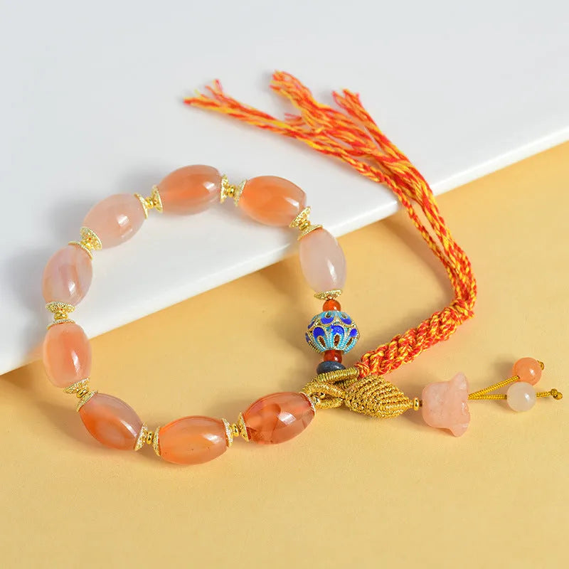 Handcrafted agate Tibetan bracelet with flower and geometric designs in vintage ethnic style