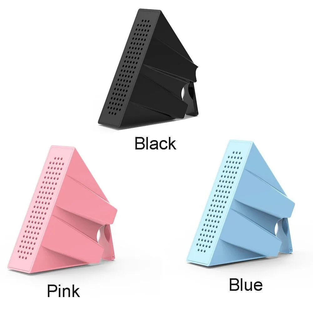 Mini mobile phone amplifier bracket for Apple iPhone on desktop in blue colour