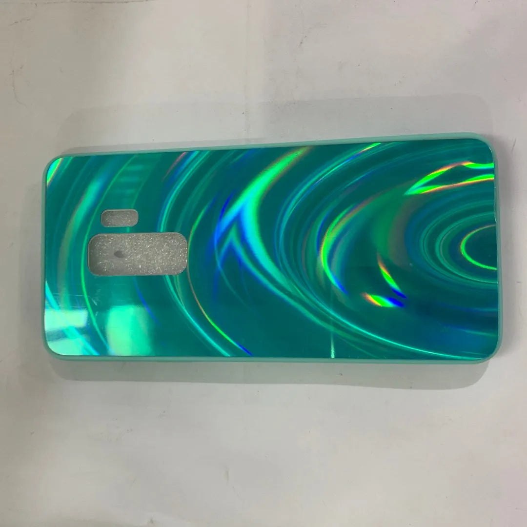 A 3D rainbow glitter gradient back cover case for a smartphone, showing its full-coverage design and sparkling finish.