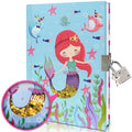 Children's mermaid printed notebook with lock, paper cover, thread bound, 80 sheets