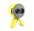 YG220 yellow and white LED projector showing front projection design with multiple international plug types