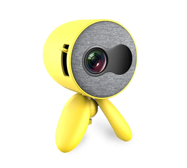 YG220 yellow and white LED projector showing front projection design with multiple international plug types
