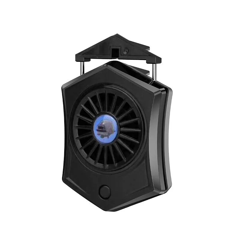 Black mobile phone radiator with aluminium alloy heatsink and dual turbo cooling fans for gaming consoles