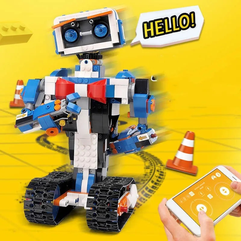 Puzzle plug-in assembly building blocks STEM toy with 400-800 ABS plastic pieces and USB battery power in colour box packaging