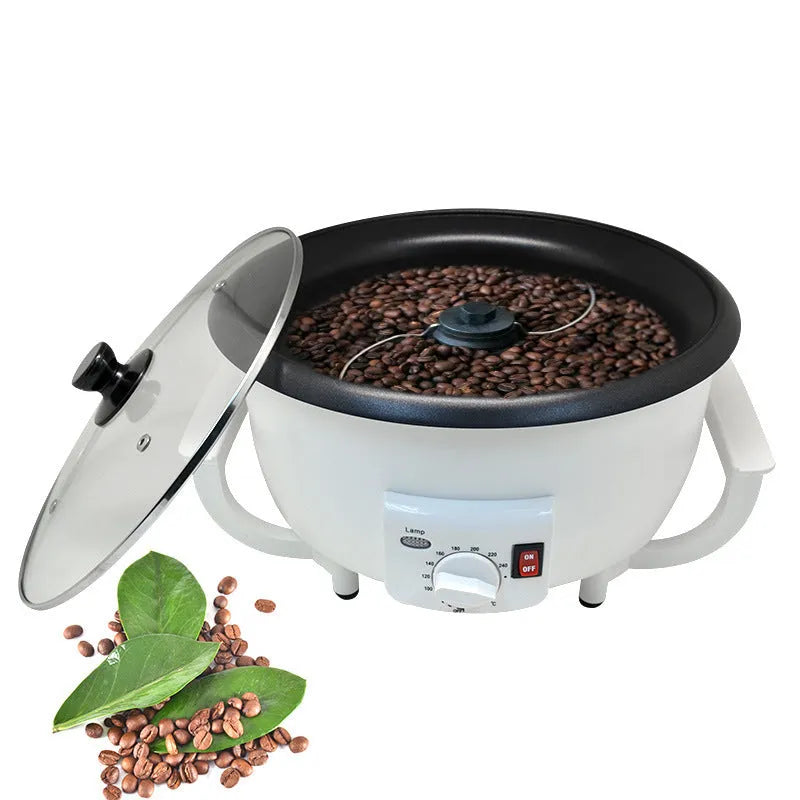 White coffee roasting machine with 750g capacity and 1200W power for home bean roasting