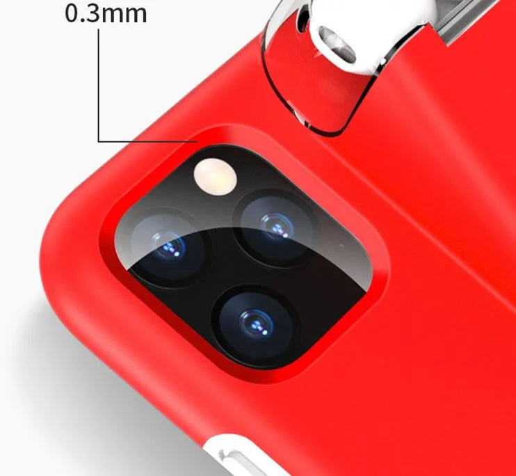 Matte acrylic and silicone AirPods charging case cover with iPhone edge protection in black colour