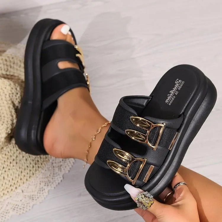 Women's suede slippers with thick rubber sole in apricot, black and off white colours