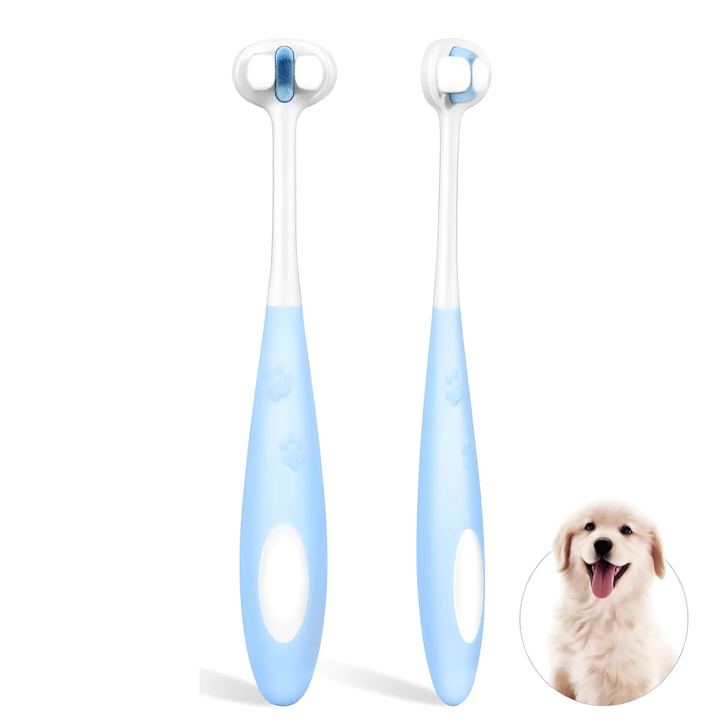 3-sided dog toothbrush with ultra soft nano bristles, blue and pink, 13.5cm long, for sensitive teeth and gums